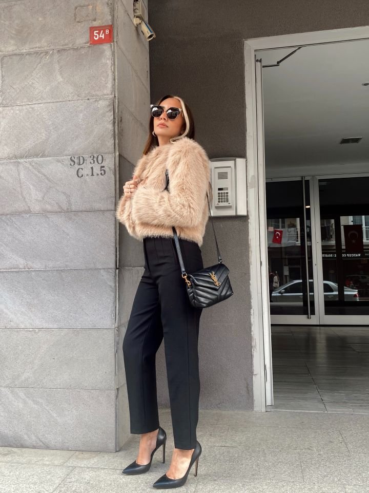 Suni Kürklü Kısa Ceket Kahve