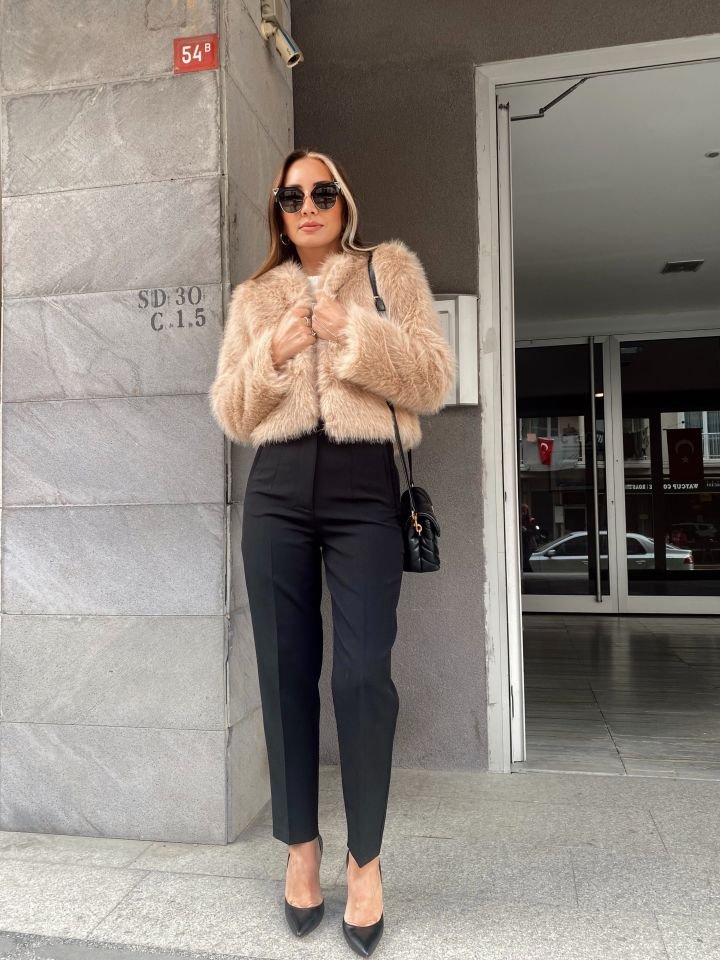 Suni Kürklü Kısa Ceket Kahve