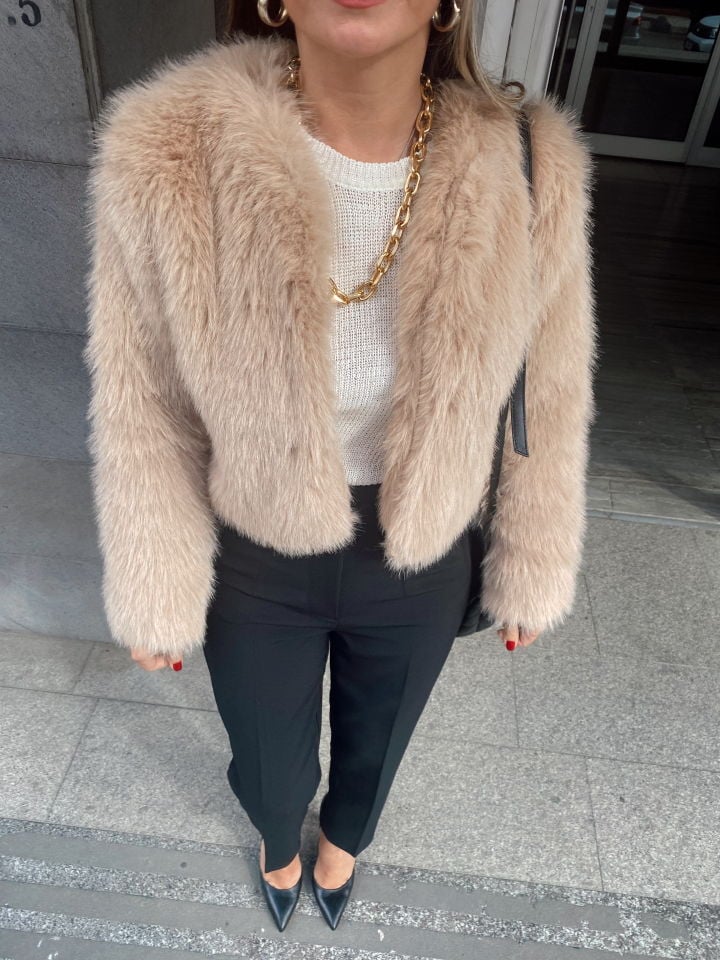 Suni Kürklü Kısa Ceket Kahve