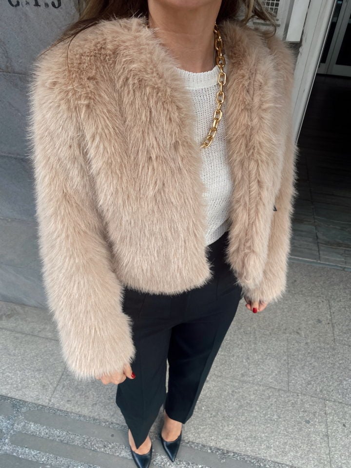 Suni Kürklü Kısa Ceket Kahve