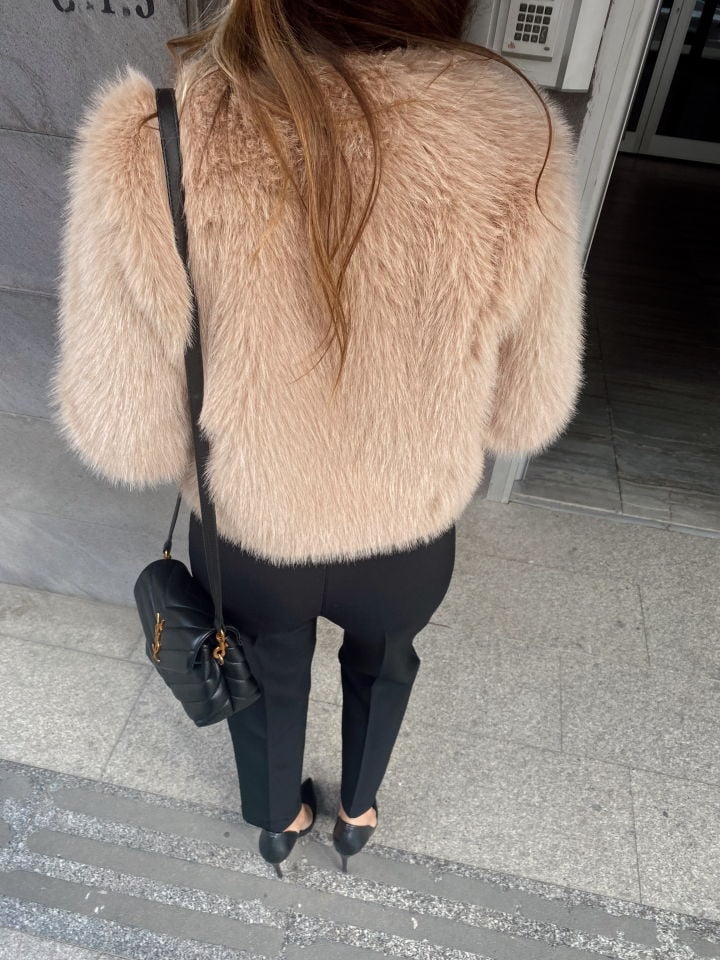 Suni Kürklü Kısa Ceket Kahve