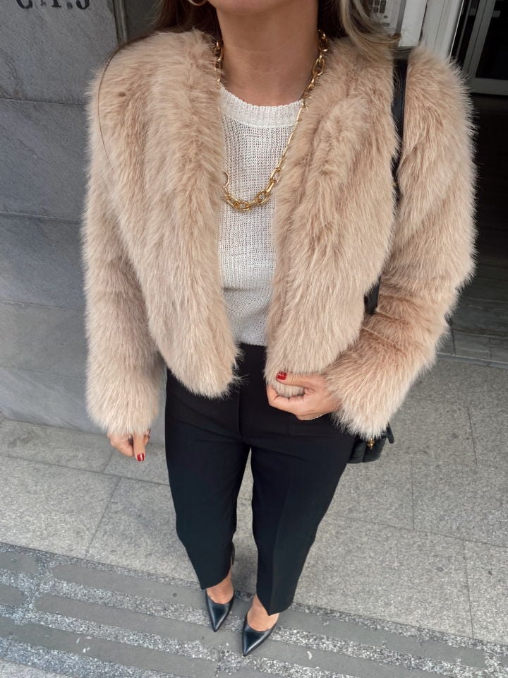 Suni Kürklü Kısa Ceket Kahve