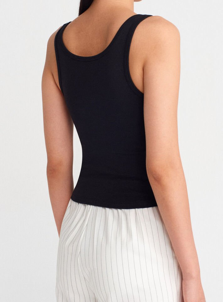 Düğmeli Askılı Atlet Siyah