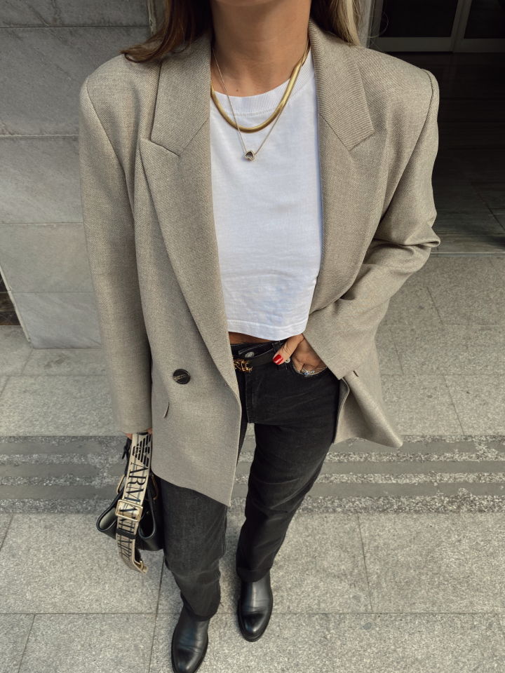 Premium Blazer Ceket Taş Camel