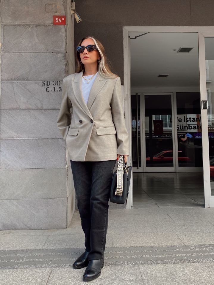 Premium Blazer Ceket Taş Camel