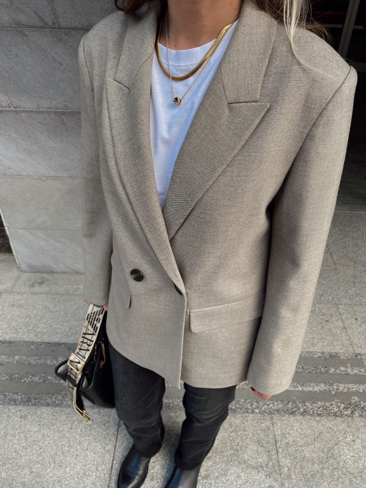 Premium Blazer Ceket Taş Camel