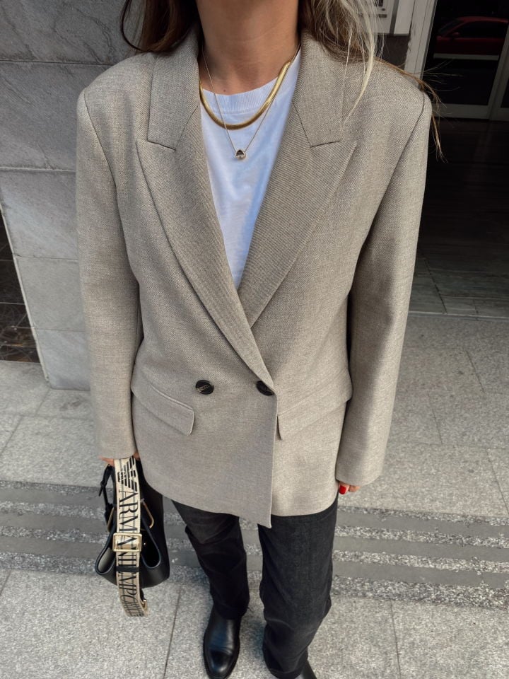 Premium Blazer Ceket Taş Camel