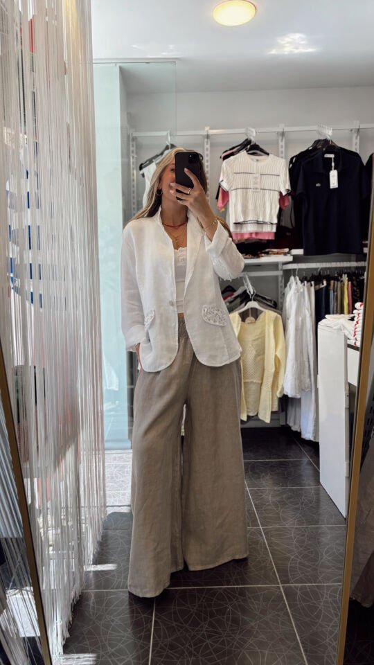 İthal Beli Lastik Tasarımlı Keten Pantolon Vizon