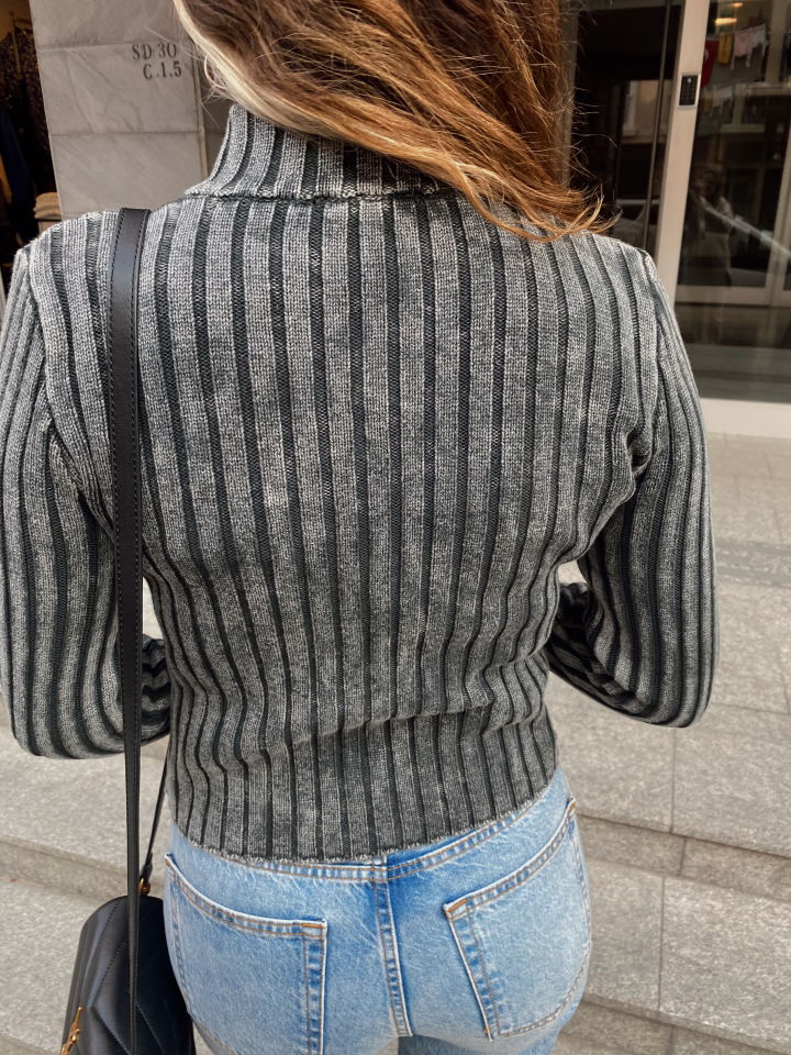Soluk Efektli Fermuarlı Triko Hırka Antrasit