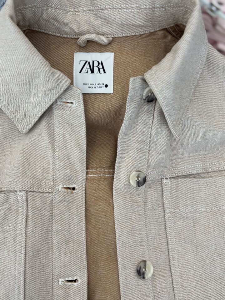 Oversize Cepli Bej Denim Ceket