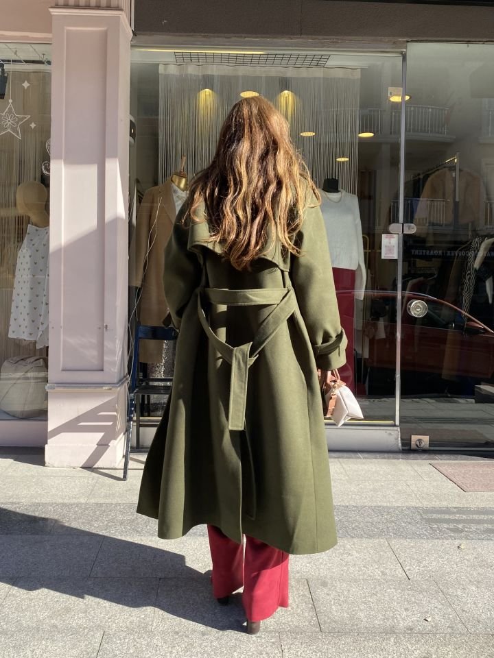 Premium Yünlü Oversize Kaban Haki
