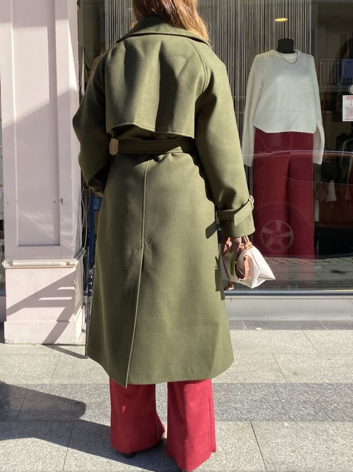 Premium Yünlü Oversize Kaban Haki