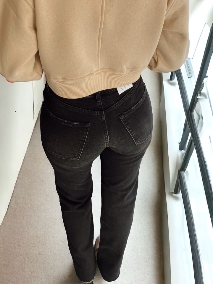Yüksek Bel Straight Leg Fit Siyah Pantolon