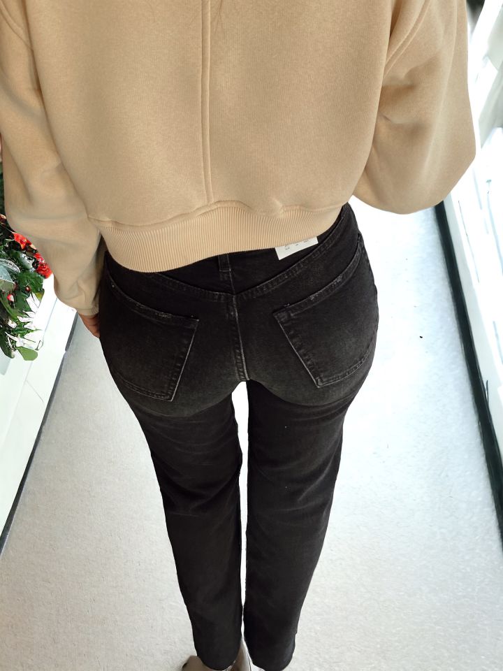 Yüksek Bel Straight Leg Fit Siyah Pantolon