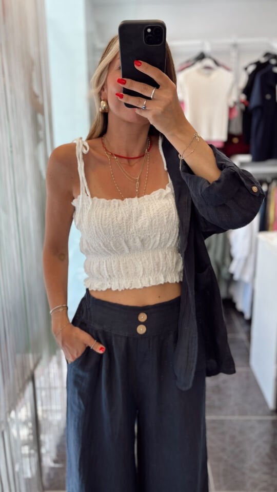 İp Askılı lastikli Crop Top
