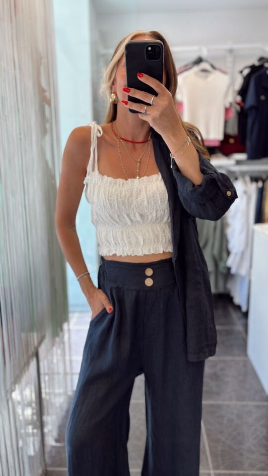 İp Askılı lastikli Crop Top