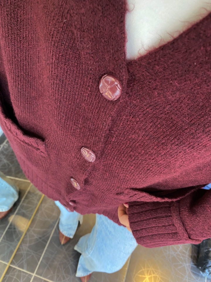 Cepli Düğmeli Hırka Bordo