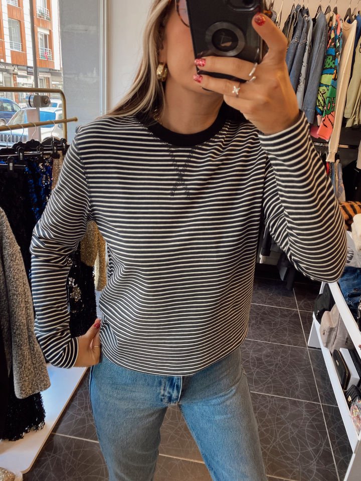 Çizgili Sweatshirt Lacivert