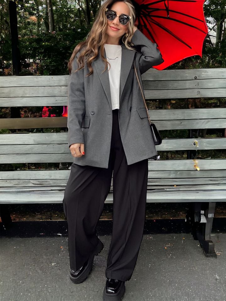 Premium Blazer Ceket Gri