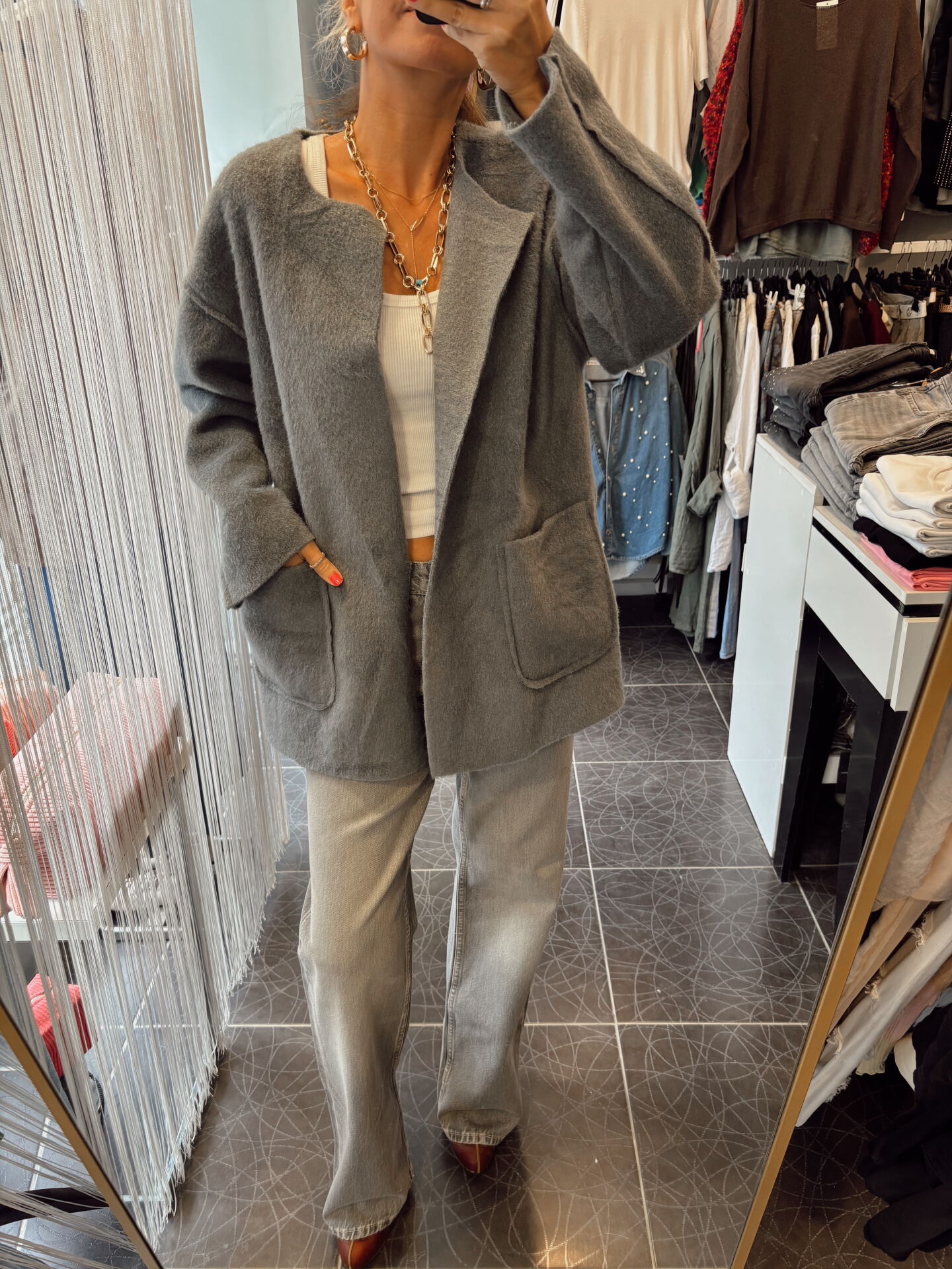 İthal Cepli Ceket Siyah Gri