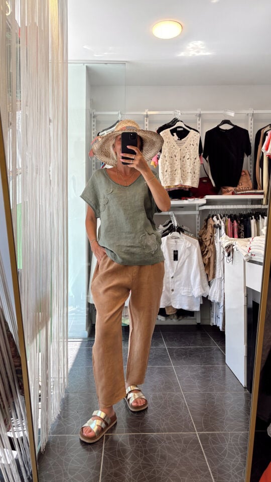 İthal İp Kemerli Keten Pantolon Cappuccino