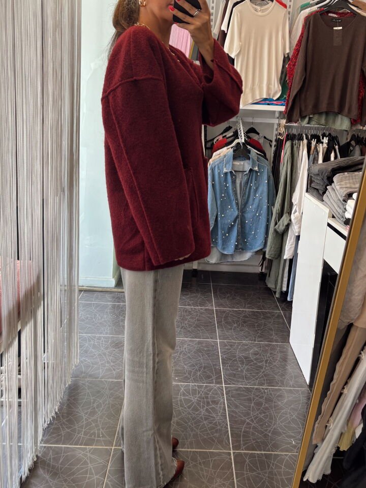 İthal Cepli Ceket Siyah Bordo