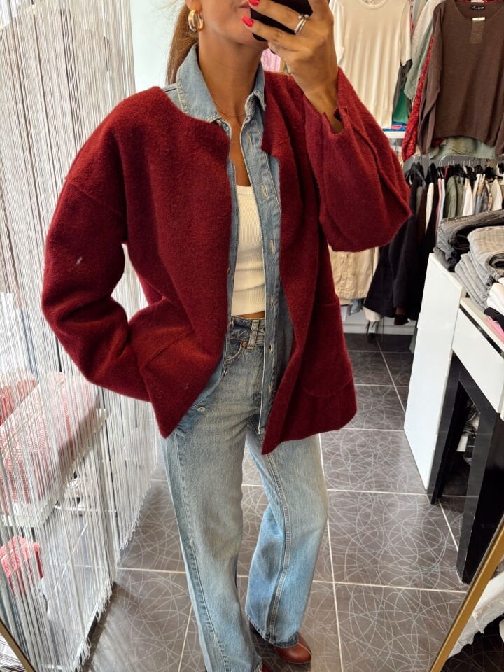 İthal Cepli Ceket Siyah Bordo