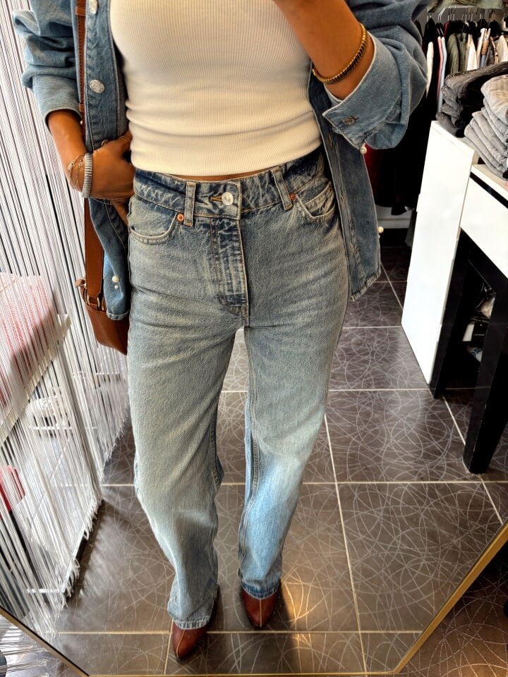 Orj. Zr Straight Fit Yüksek Bel Mavi Jean Pantolon