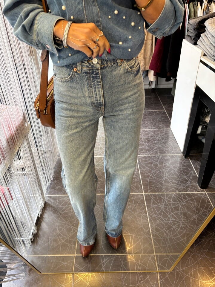 Straight Fit Yüksek Bel Mavi Jean Pantolon