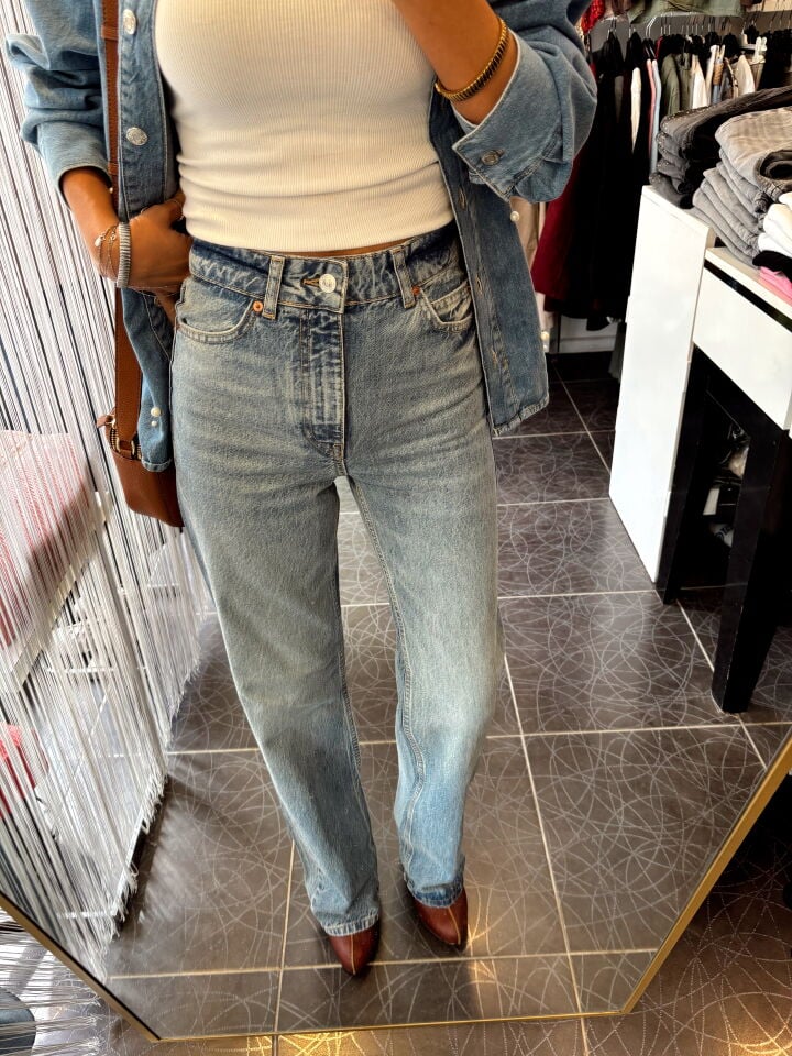 Straight Fit Yüksek Bel Mavi Jean Pantolon