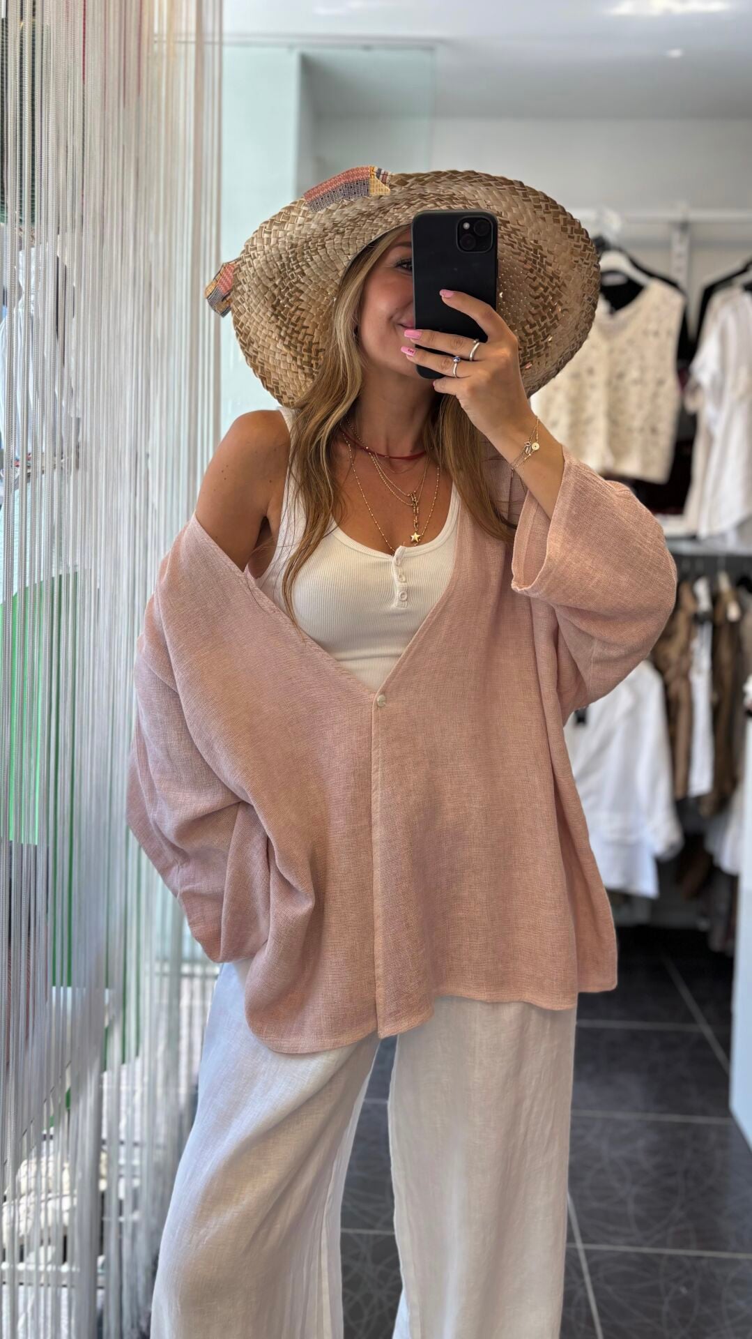 İthal Tek Düğmeli Keten Ceket Soft Pembe