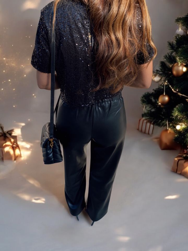 Suni Deri Straight  Pantolon Siyah