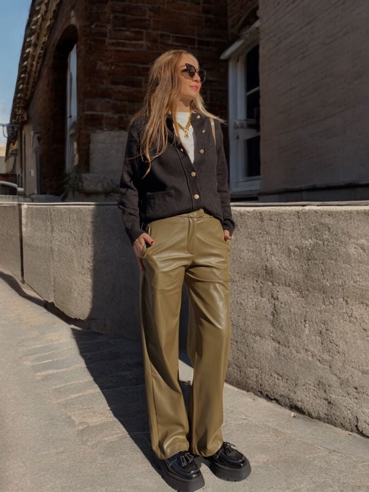 Suni Deri Straight  Pantolon Haki