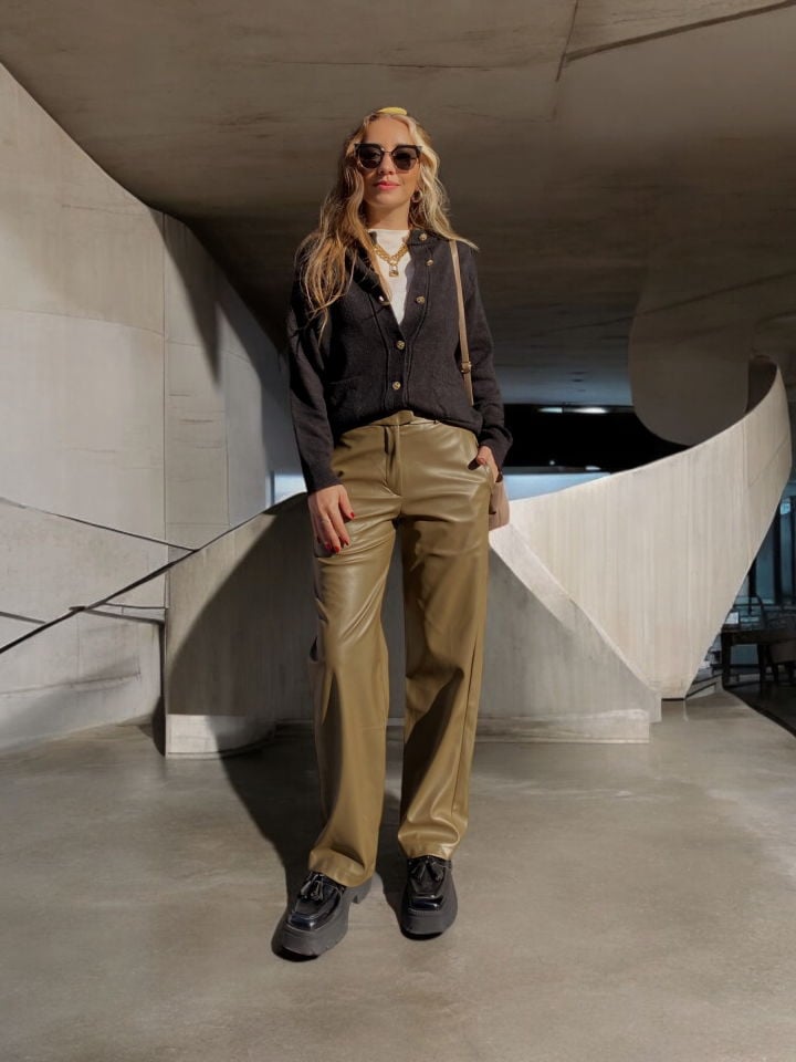 Suni Deri Straight  Pantolon Haki