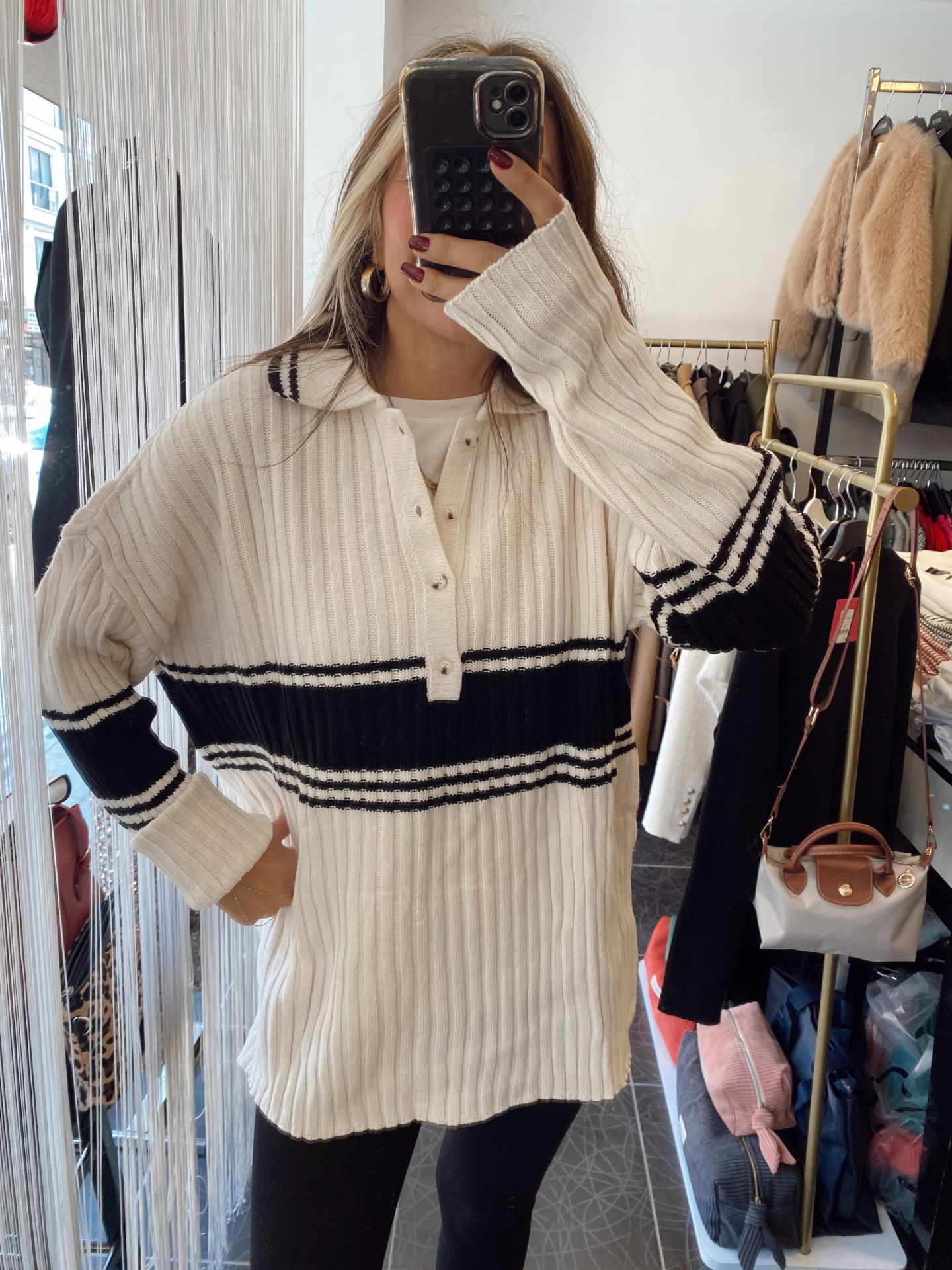 Düğmeli Polo Yaka Oversize Kazak