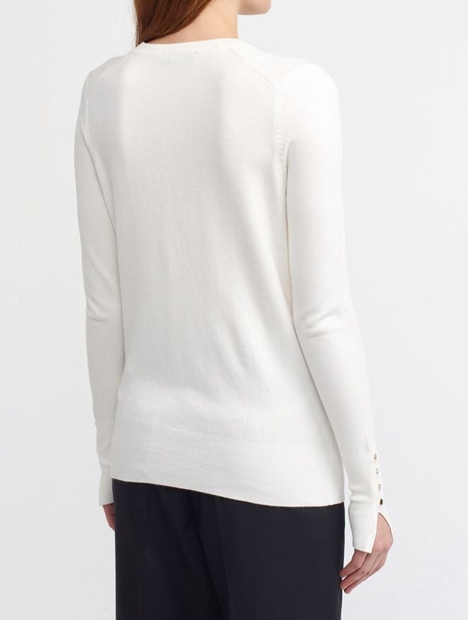 Kol Manşeti Droplu Triko Ekru