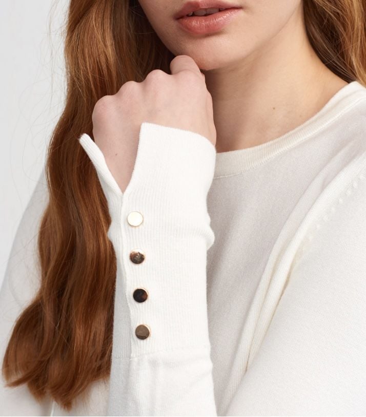 Kol Manşeti Droplu Triko Ekru