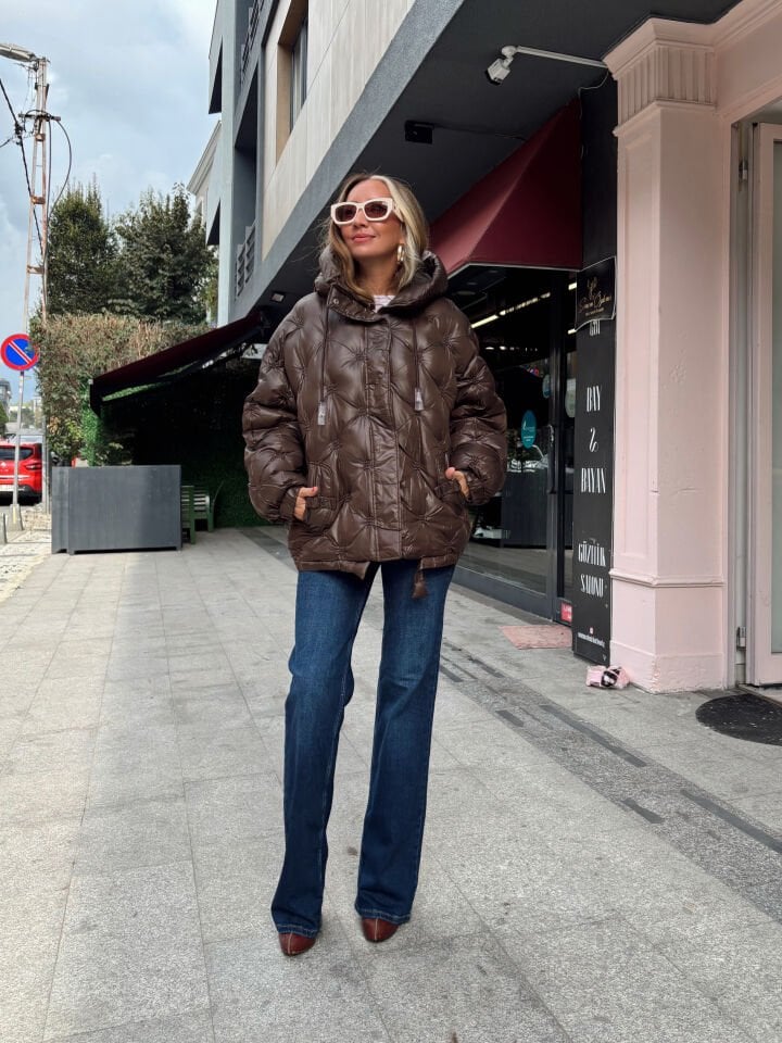 İthal Premium Tasarım Kabartmalı Mont Acı Kahve