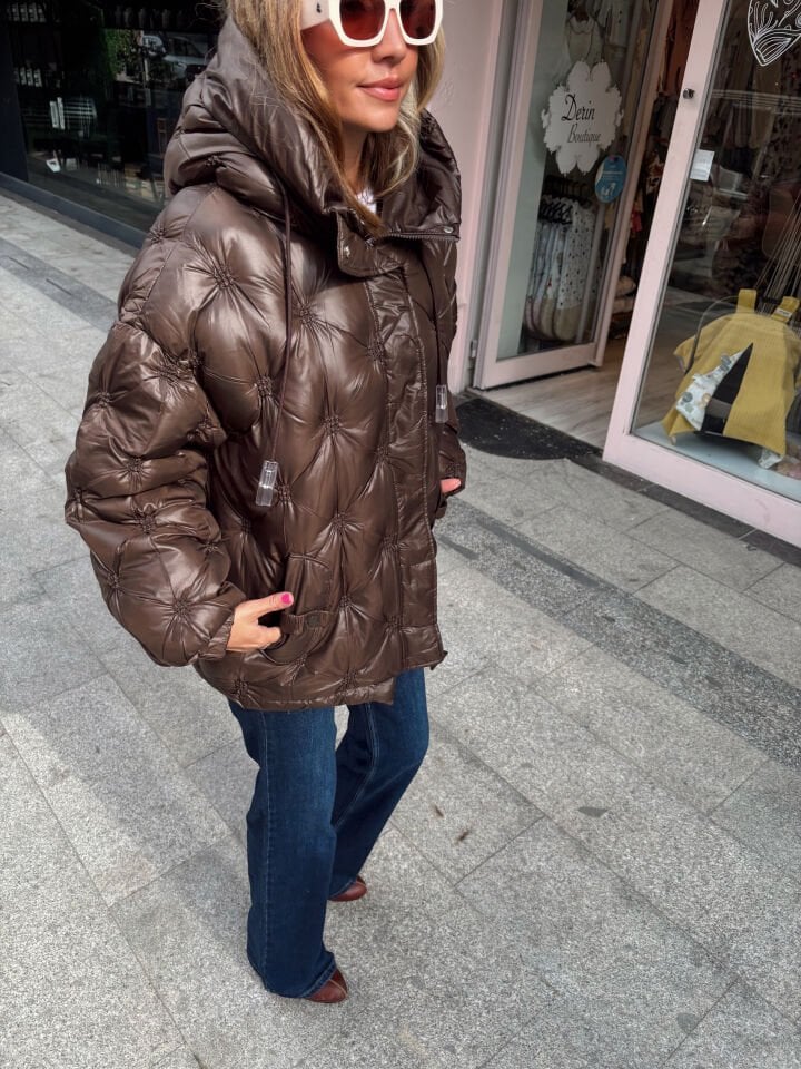 İthal Premium Tasarım Kabartmalı Mont Acı Kahve