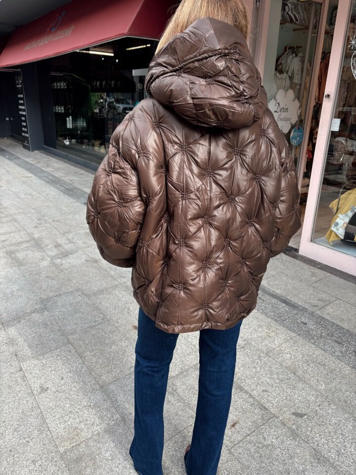 İthal Premium Tasarım Kabartmalı Mont Acı Kahve