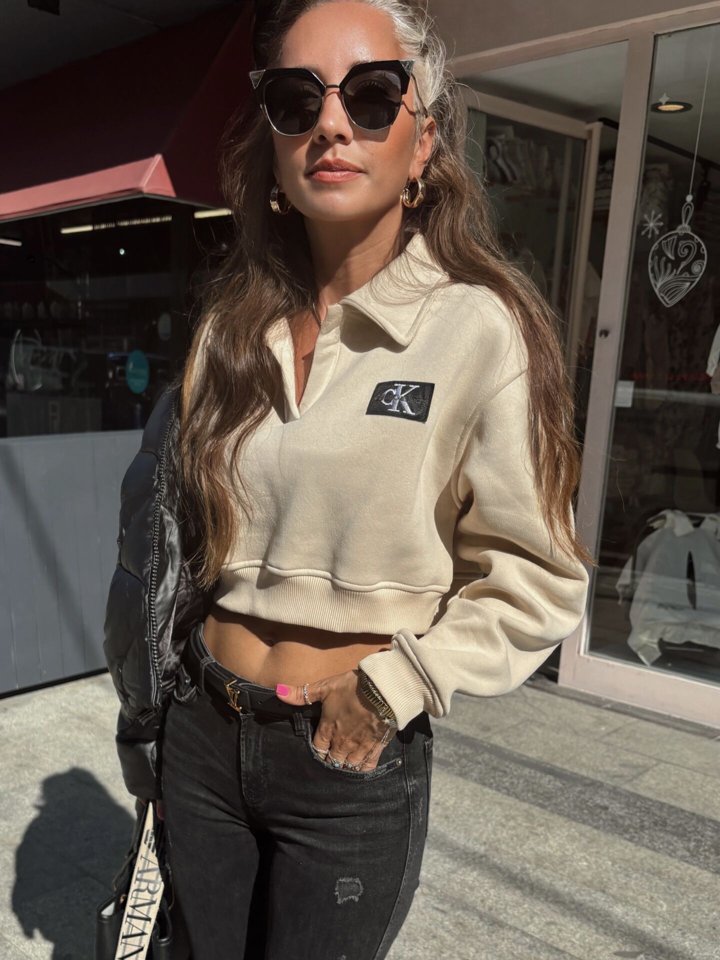 Polo Yaka Crop Sweatshirt