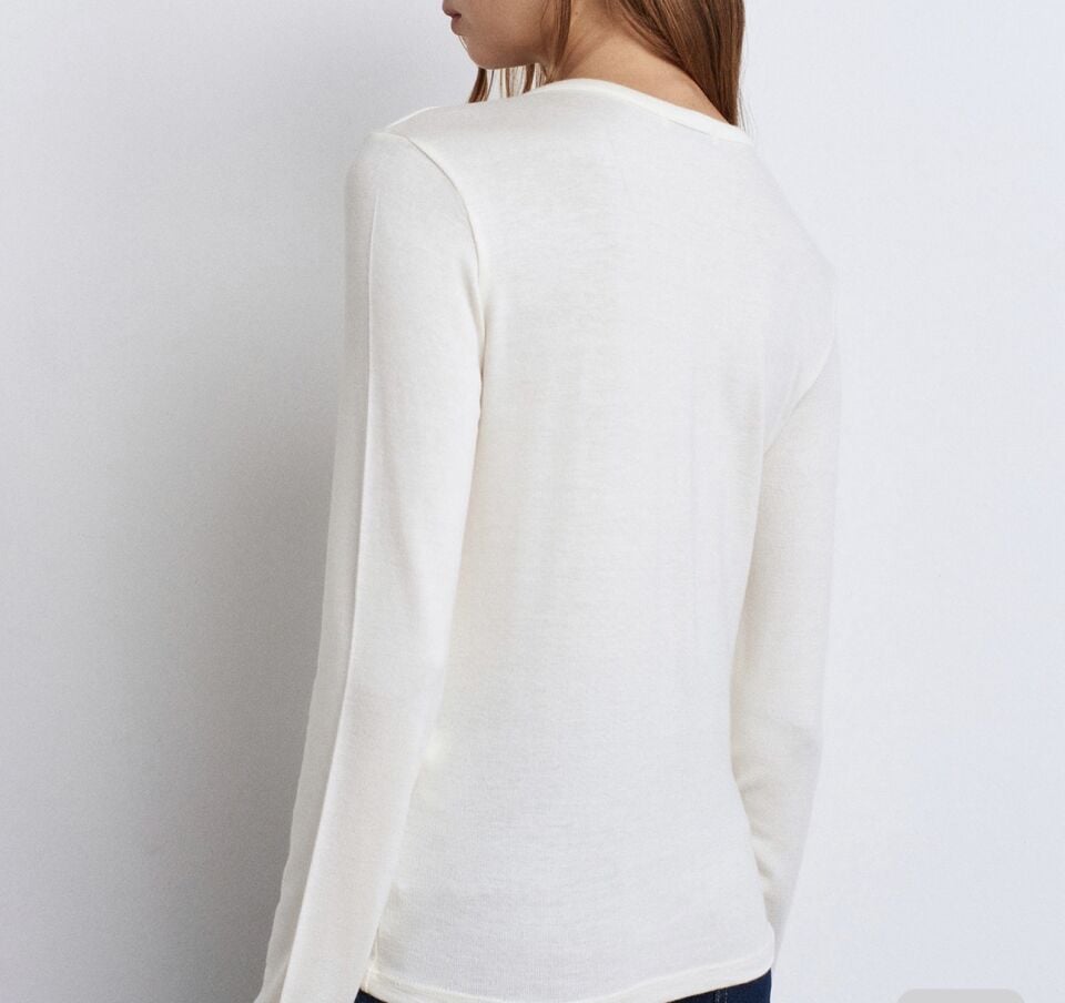 Düğmeli Uzun Kol Triko Bluz Ekru