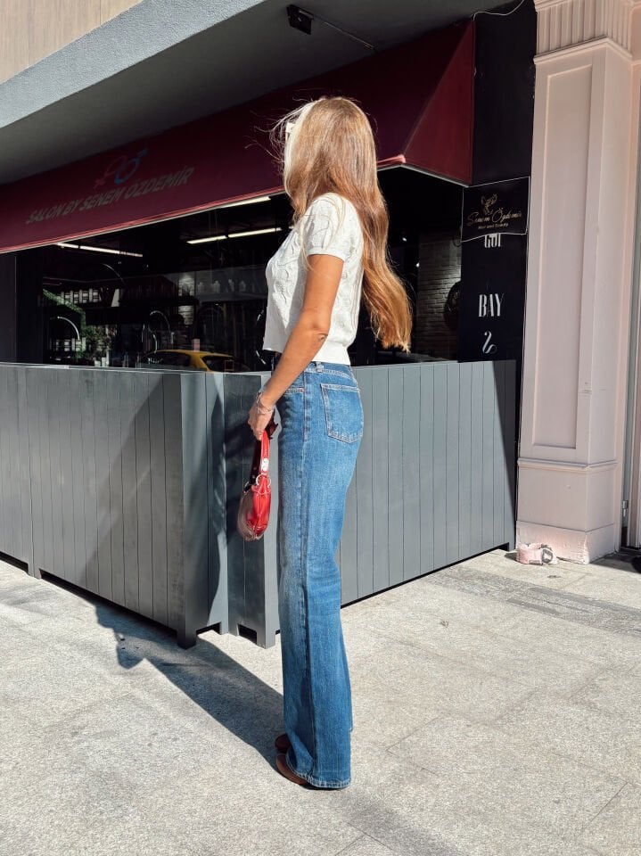 Wide Leg Jean Pantolon Mavi