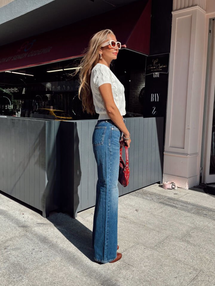 Wide Leg Jean Pantolon Mavi