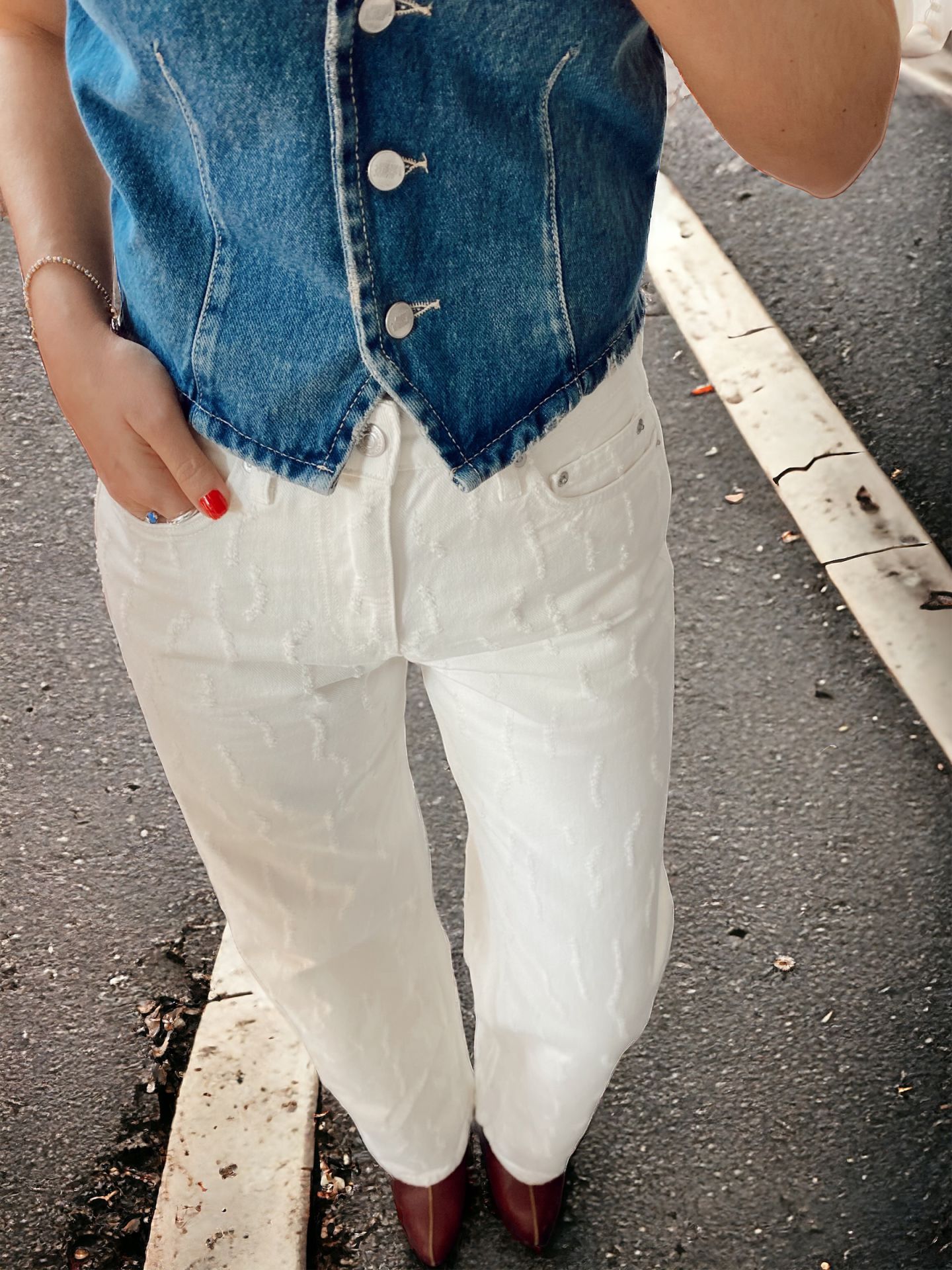 Tasarım Beyaz Jean Pantolon