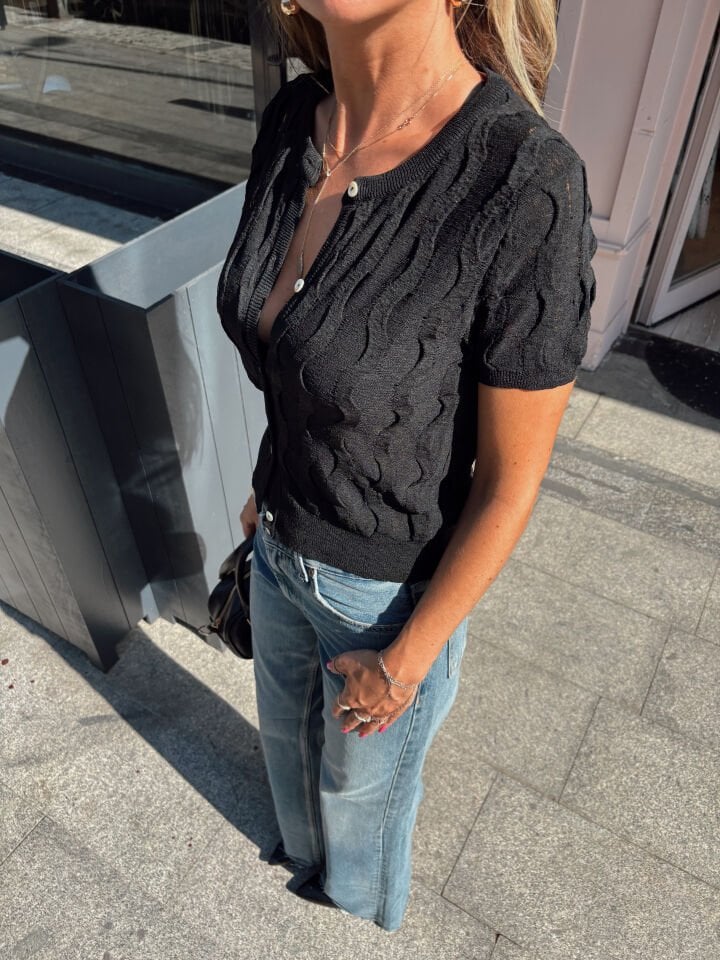 Premium Dokulu Düğmeli Triko Hırka Siyah