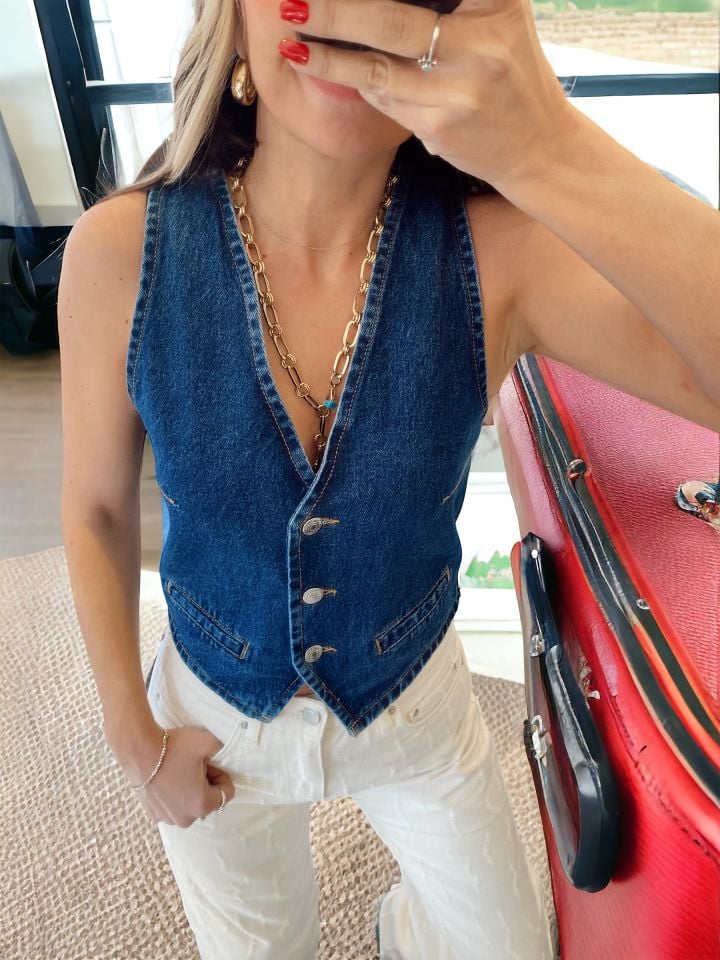 Koyu Mavi Denim Yelek