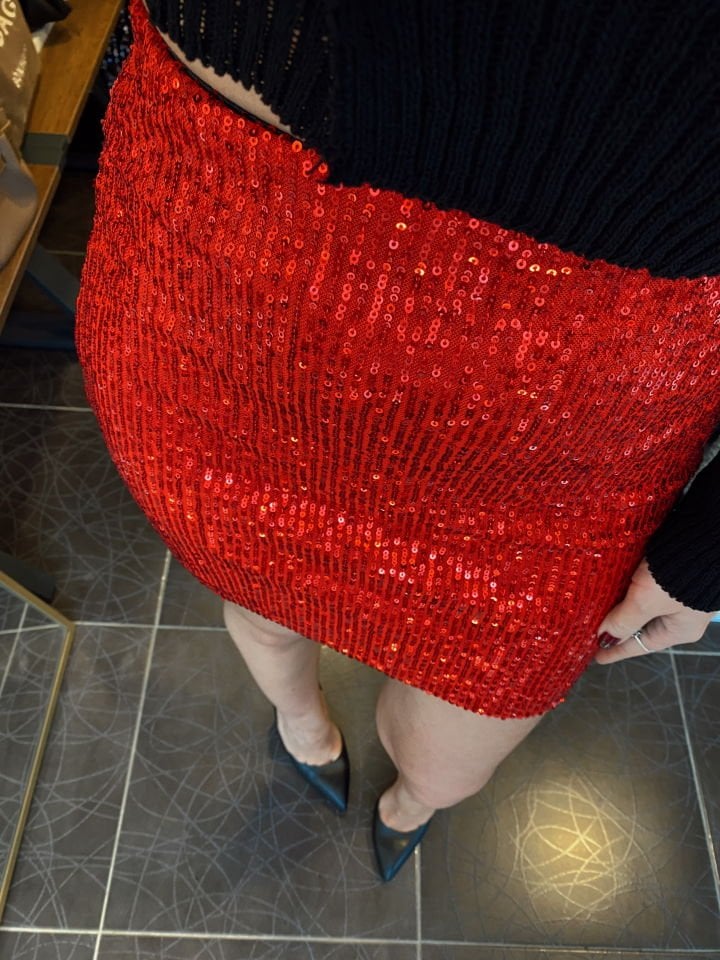 Payetli Mini Kırmızı Etek