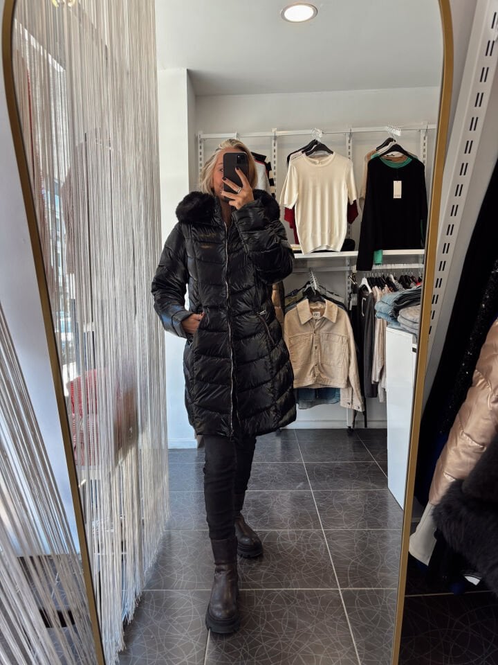 Premium İthal Kürklü Parlak Kaban Siyah