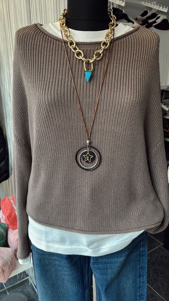 Kayık Yaka Dökümlü Kazak Vizon